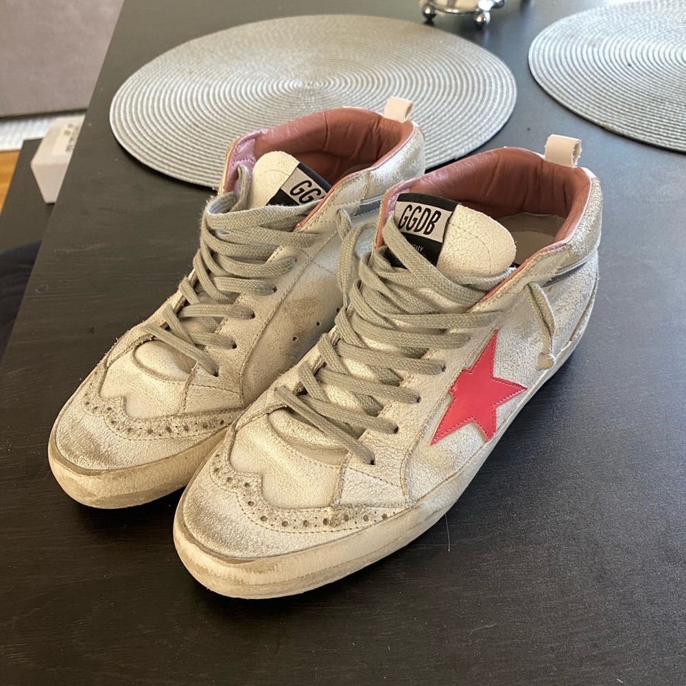 Authentic LIKE NEW Golden Goose White & Pink Mid Star Sneakers Size 39 / US 9